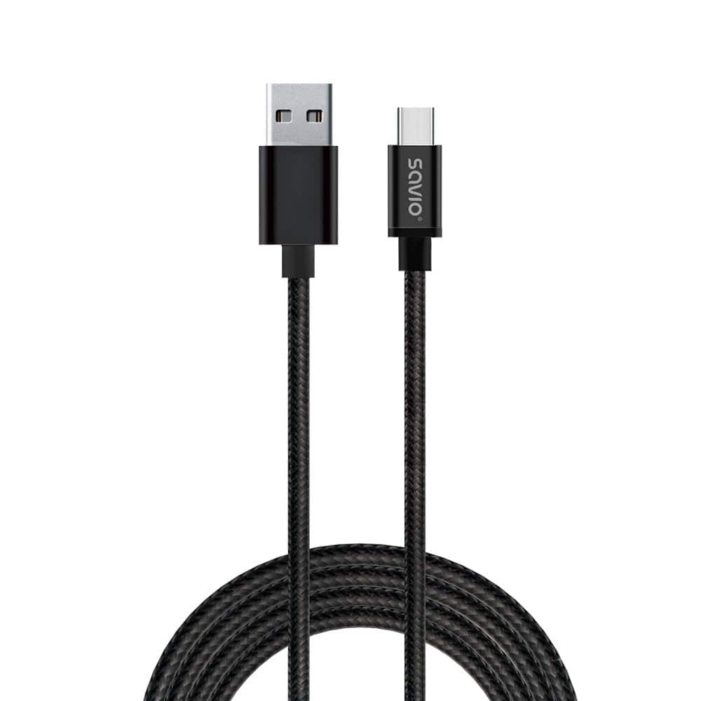Kabel SAVIO CL-129 (USB typu C - USB 2.0 typu A ; 2m; kolor czarny) — zdjęcie 1 z 5