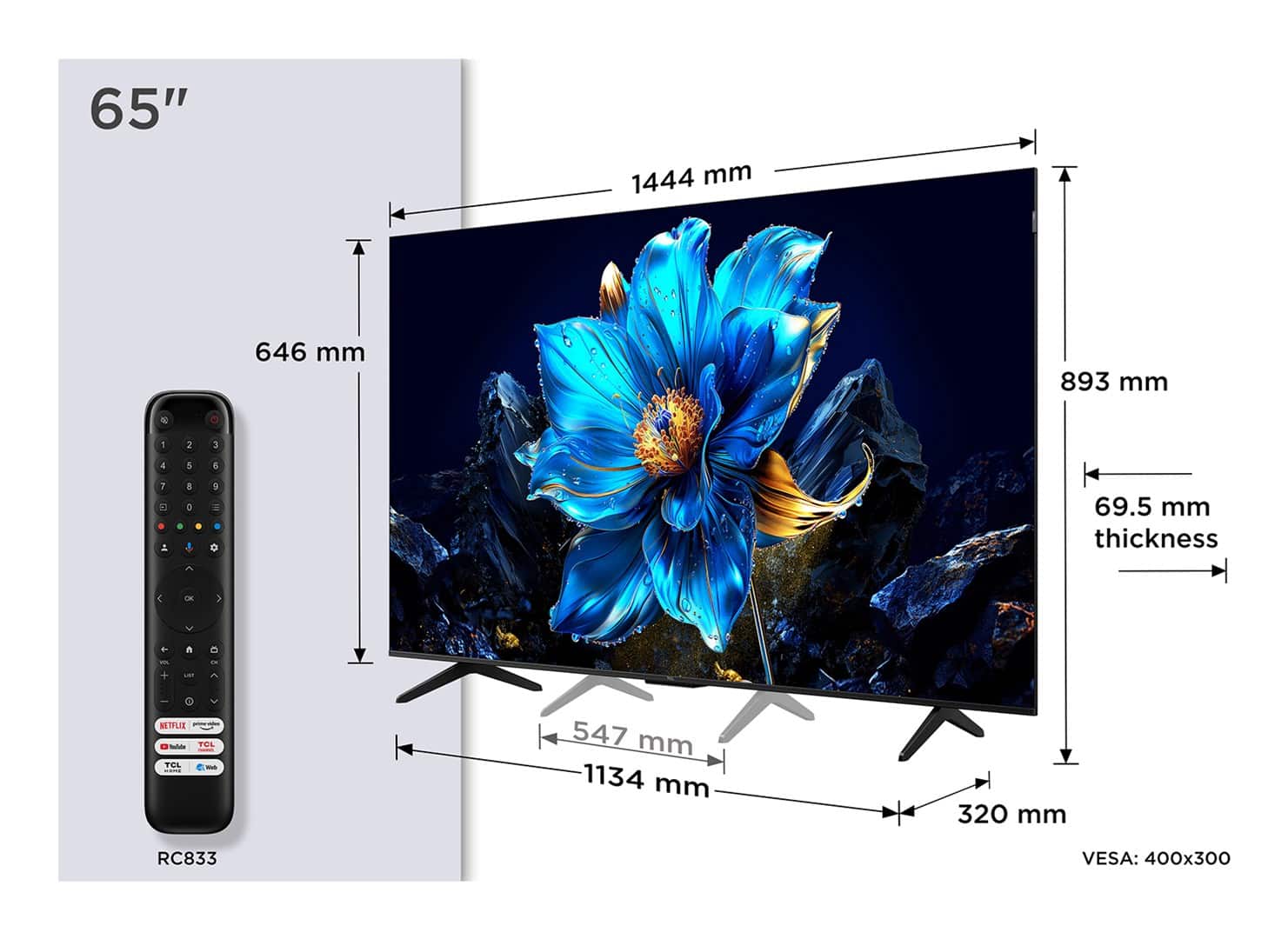 Telewizor TCL 65P79K QLED 65" 4K Ultra HD Google TV Dolby Atmos DVB-T2 Metaliczny (WYPRZEDAŻ) — zdjęcie 1 z 7