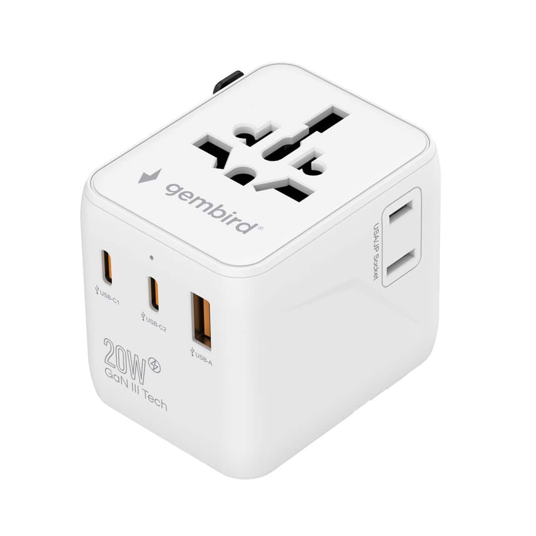 GEMBIRD UNIWERSALNY ADAPTER PODRÓŻNY 20 W, BIAŁY — zdjęcie 1 z 8