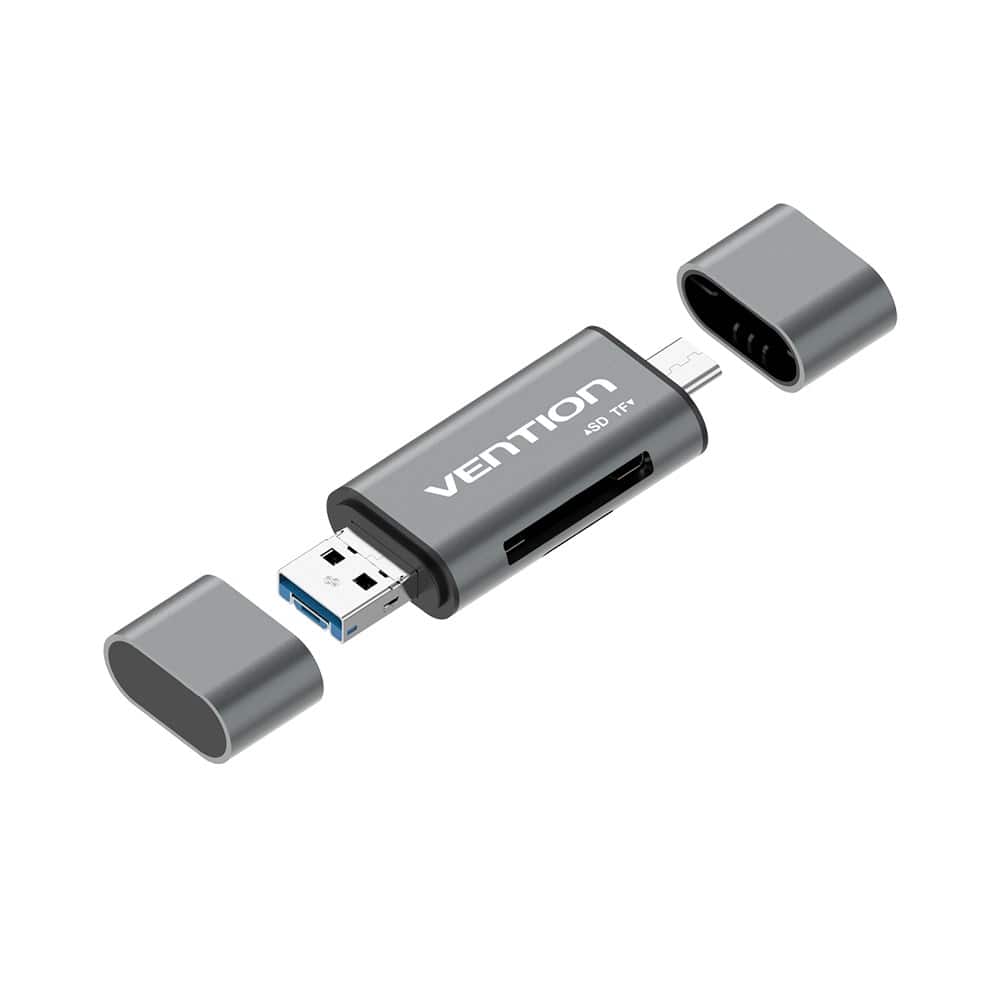 Czytnik kart SD / microSD Vention ze złączami USB 3.0 USB-C microSD szary — zdjęcie 1 z 4