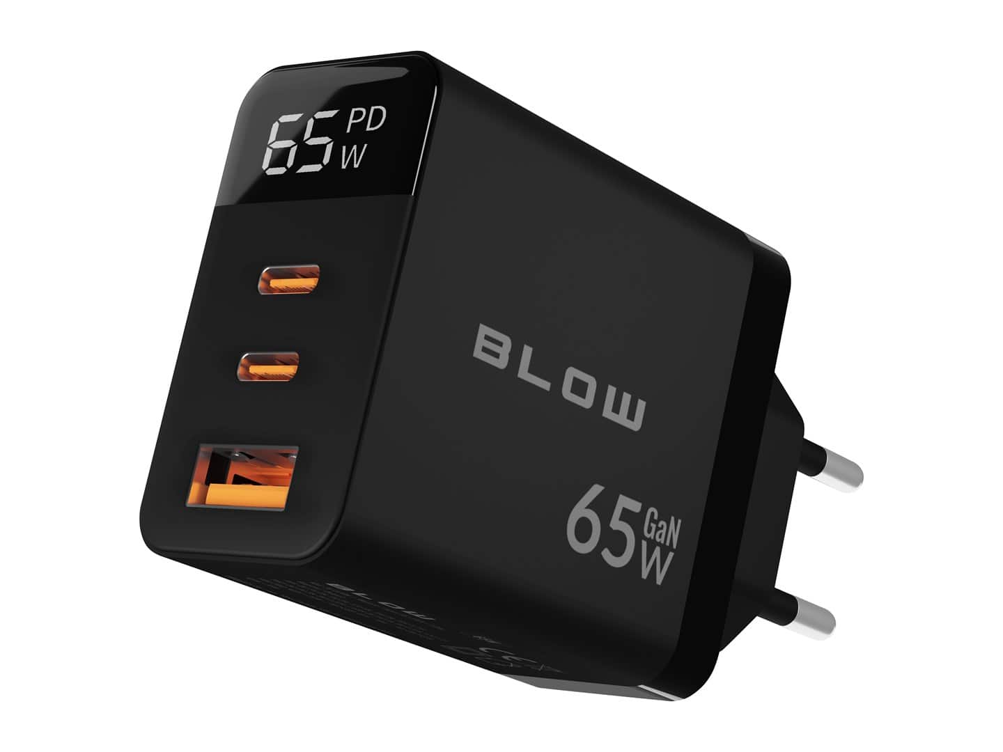 BLOW ŁADOWARKA SIECIOWA LCD GNIAZDO USB + USB-CX2 PD 65W GAN CZARNA WATOMIERZ — zdjęcie 1 z 6