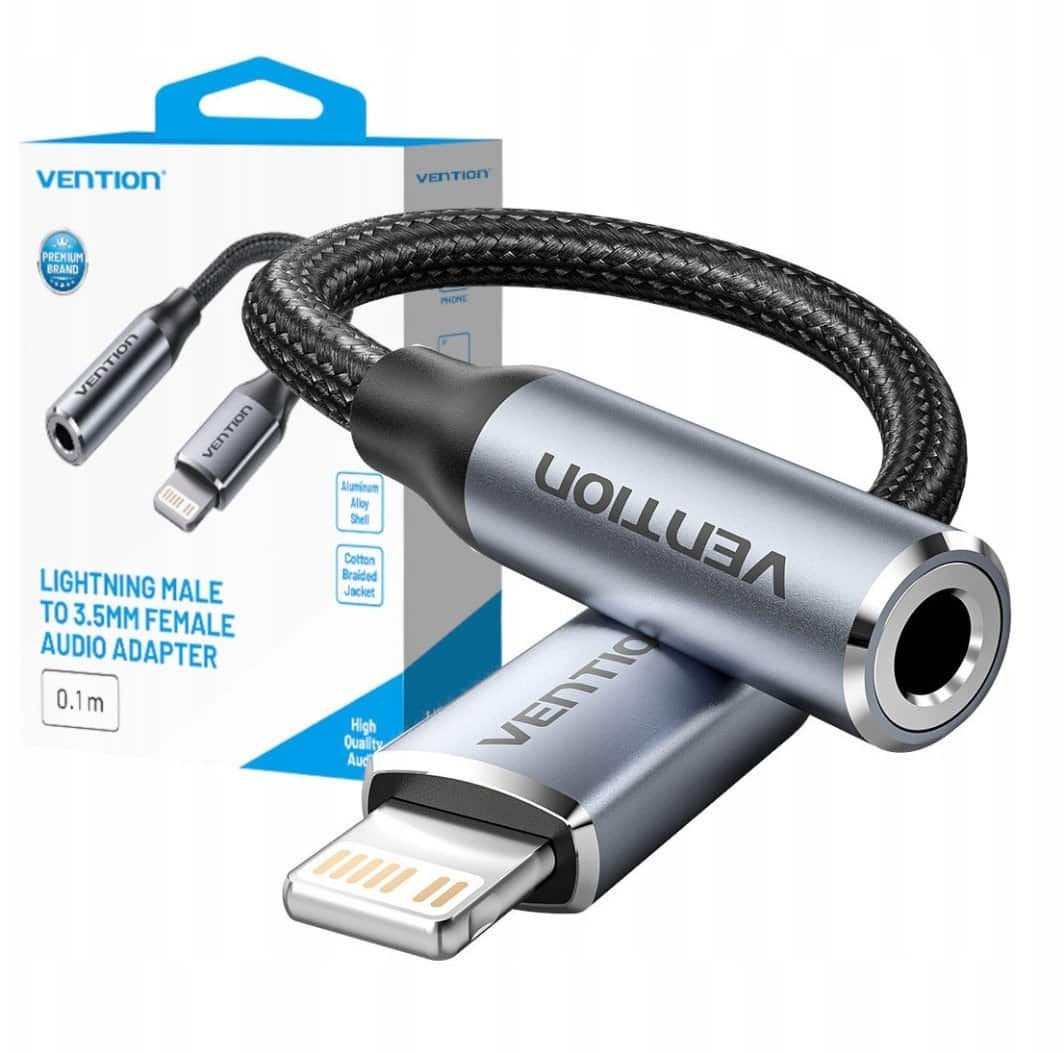 Adapter Lightning męski do 3.5mm Jack Vention 0,1m czarny — zdjęcie 1 z 3