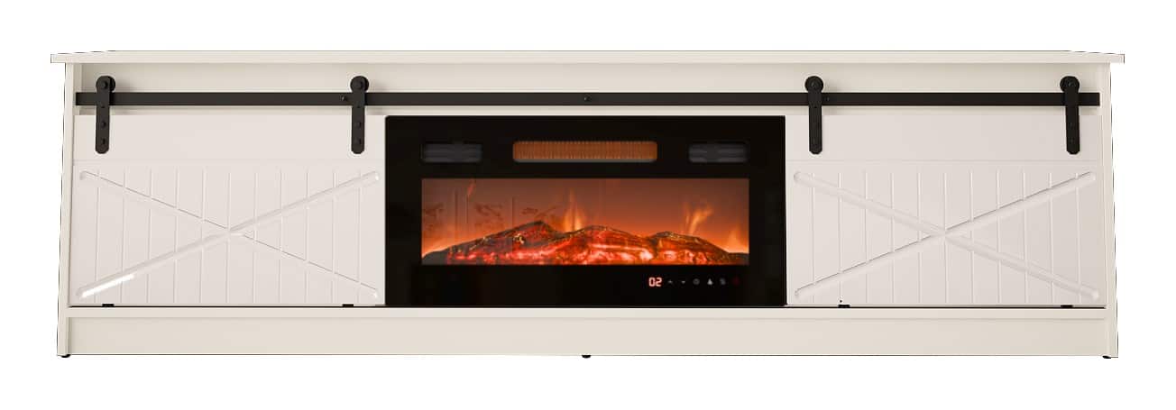 Szafka RTV GRANERO+kominek 200x56,7x35 biały/biały połysk — zdjęcie 1 z 2