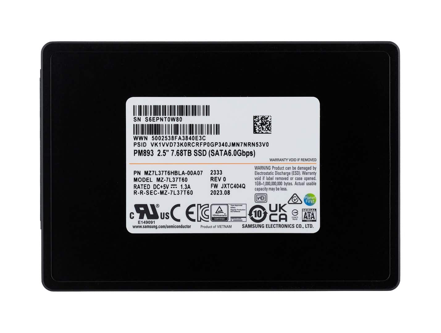 Dysk SSD Samsung PM893 7.68TB SATA 2.5" MZ7L37T6HBLA-00A07 (DWPD 1) — zdjęcie 1 z 5
