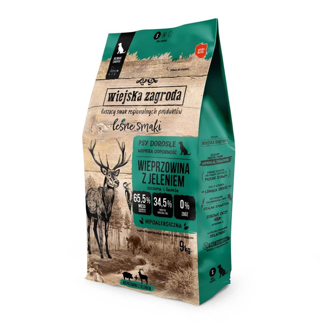 Wiejska Zagroda Karma sucha dla psa Leśne smaki Wieprzowina z jeleniem (dorosły) chrupki S 9kg