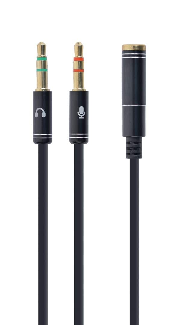 Kabel GEMBIRD CCA-418M (Mini Jack x2 M - 4-Pin, Jack stereo 3,5 mm F; 0,20m; kolor czarny) — zdjęcie 1 z 2