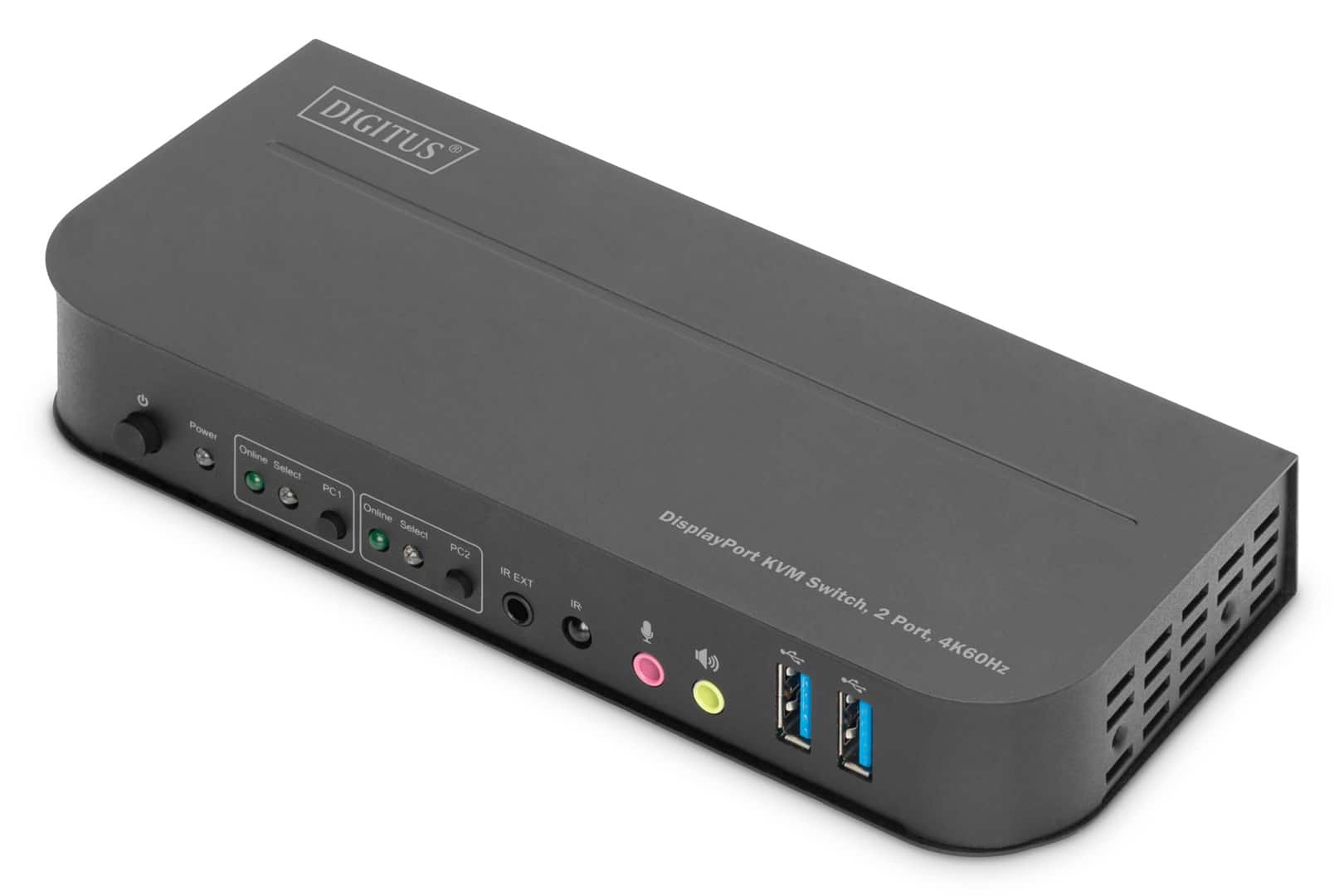 Digitus Przełącznik KVM, 2-portowy, 4K 60 Hz, 2 x DP in, 1 x DP/HDMI out — zdjęcie 1 z 7