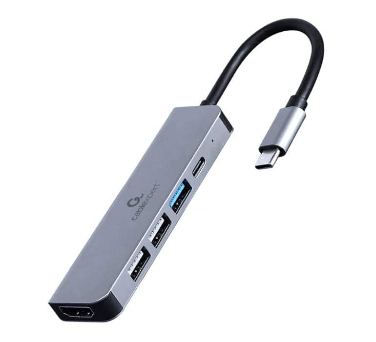 GEMBIRD MULTI ADAPTER USB TYP-C 5W1 (HUB + HDMI + PD) SREBRNY — zdjęcie 1 z 2