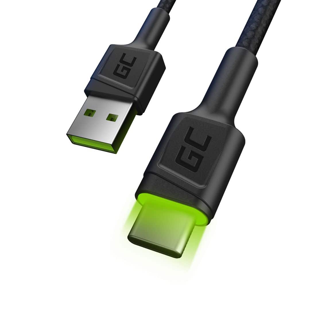 GREEN CELL KABEL KABGC06 GC RAY USB - USB-C 120CM, ZIELONY LED, SZYBKIE ŁADOWANIE ULTRA CHARGE, QC 3.0 — zdjęcie 1 z 4