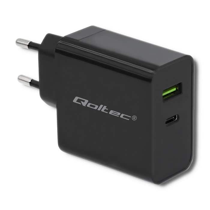 QOLTEC ŁADOWARKA SIECIOWA 42W | 5-20V | 2.25-3A | USB TYP C PD | USB | CZARNA — zdjęcie 1 z 7