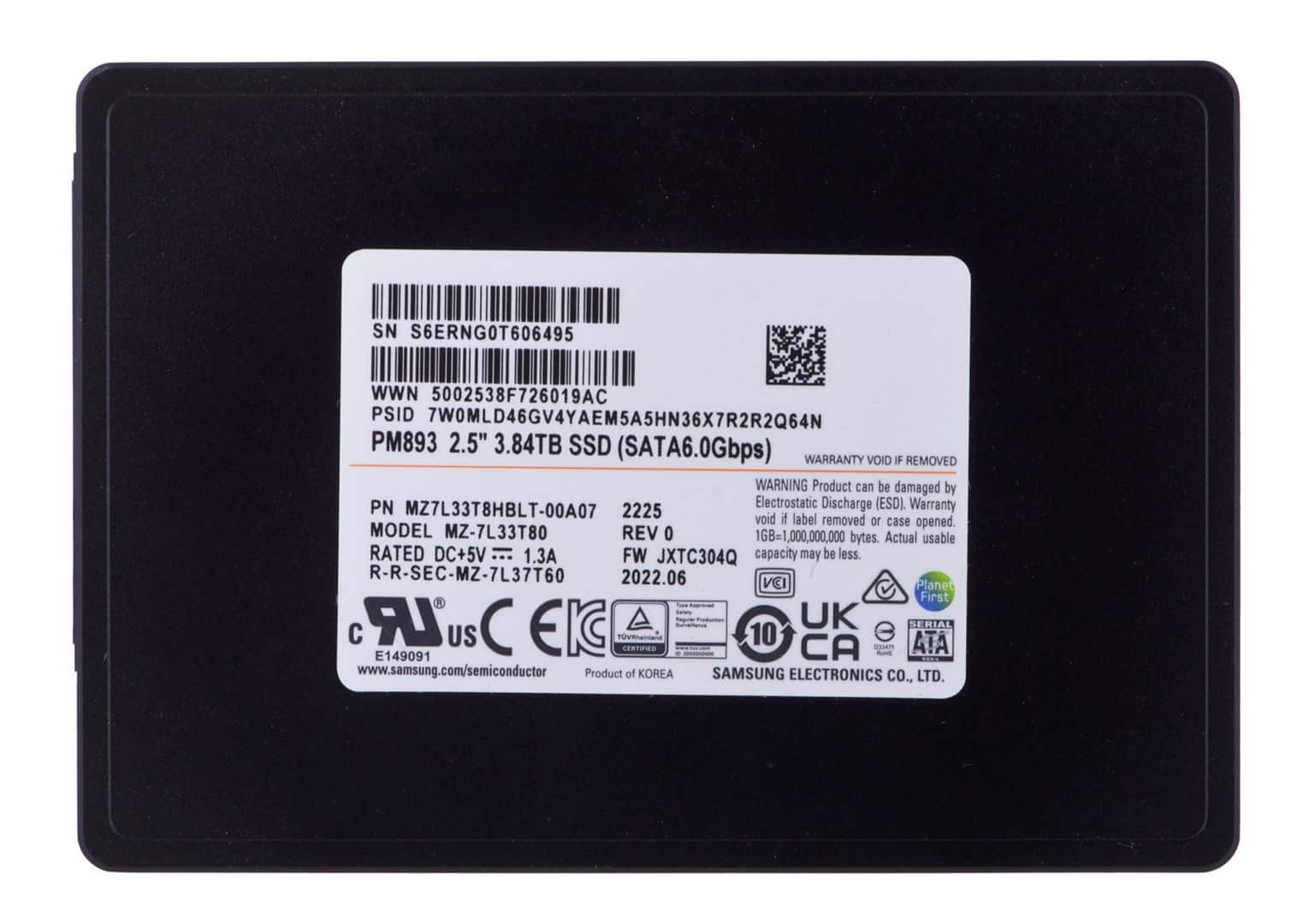 Dysk SSD Samsung PM893 3.84TB SATA 2.5" MZ7L33T8HBLT-00A07 (DWPD 1) — zdjęcie 1 z 3
