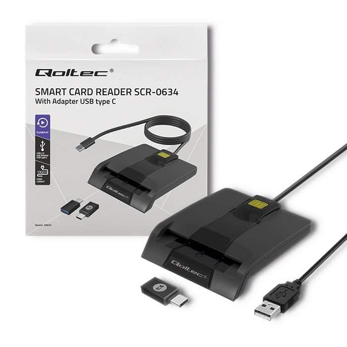 QOLTEC CZYTNIK CHIPOWYCH KART ID INTELIGENTNY | SCR-0634 | USB TYP C — zdjęcie 1 z 8