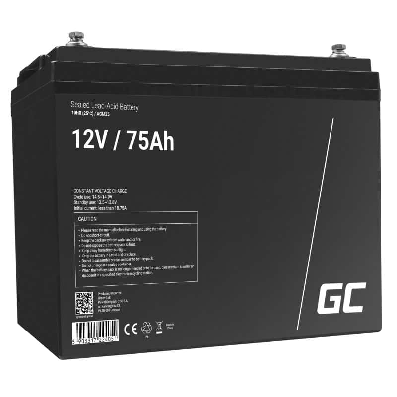 GREEN CELL AKUMULATOR ŻELOWY AGM25 12V 75AH — zdjęcie 1 z 5