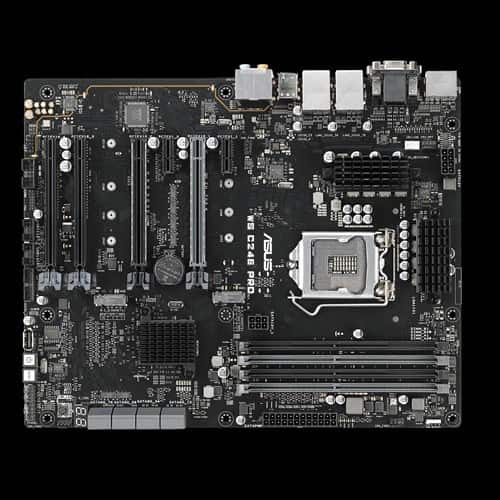 ASUS WS C246 PRO 1 x Socket LGA1151 Intel C246 Chipset, 4x DDR4 2666  UDIMM non-ECC/ECC, 6x PCIe 3.0, 8x SATA, 2x USB 2.0, 5x USB 3.0, 2x M.2, 2x USB 3.1, 1x HDMI, 1x DisplayPort, 1x DVI-D, 2x RJ-45 ports, 8-channel Audio I/O ports (5+1 Audio jacks), ATX — zdjęcie 1 z 3