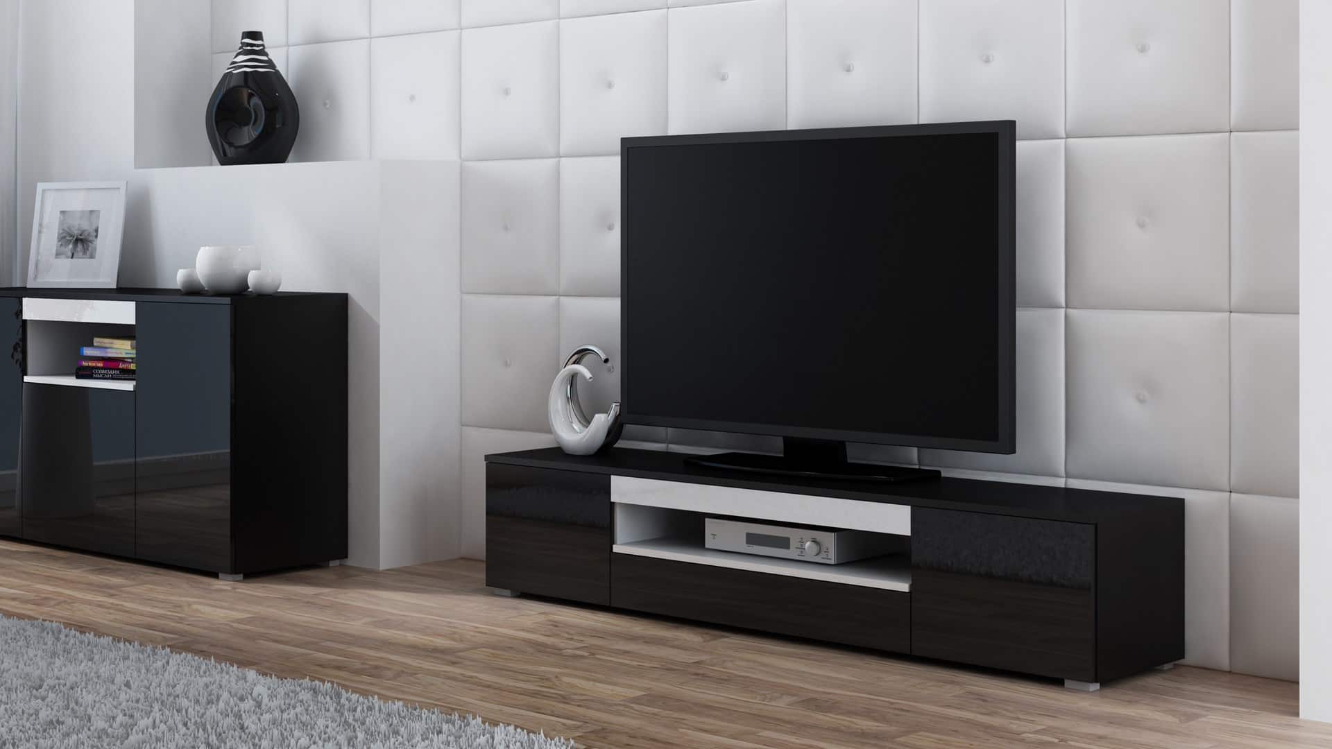 Szafka RTV VIVA 180 czarny/czarny połysk+biały — zdjęcie 1 z 4