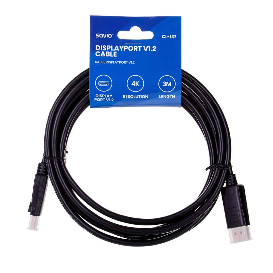 Kabel SAVIO CL-137 (DisplayPort M - DisplayPort M; 3m; kolor czarny) — zdjęcie 1 z 5
