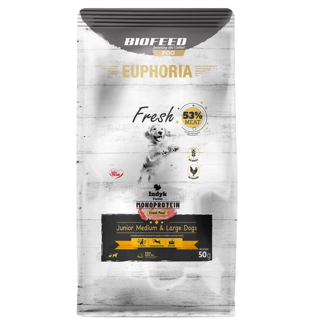 BIOFEED Euphoria fresh meat Junior Indyk Mono M/L 50gr