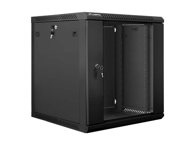 Szafa rack Lanberg WF01-6612-10B (12U; 635mm / 600mm / 600 mm; wisząca; Szklane; 19''; kolor czarny) — zdjęcie 1 z 4