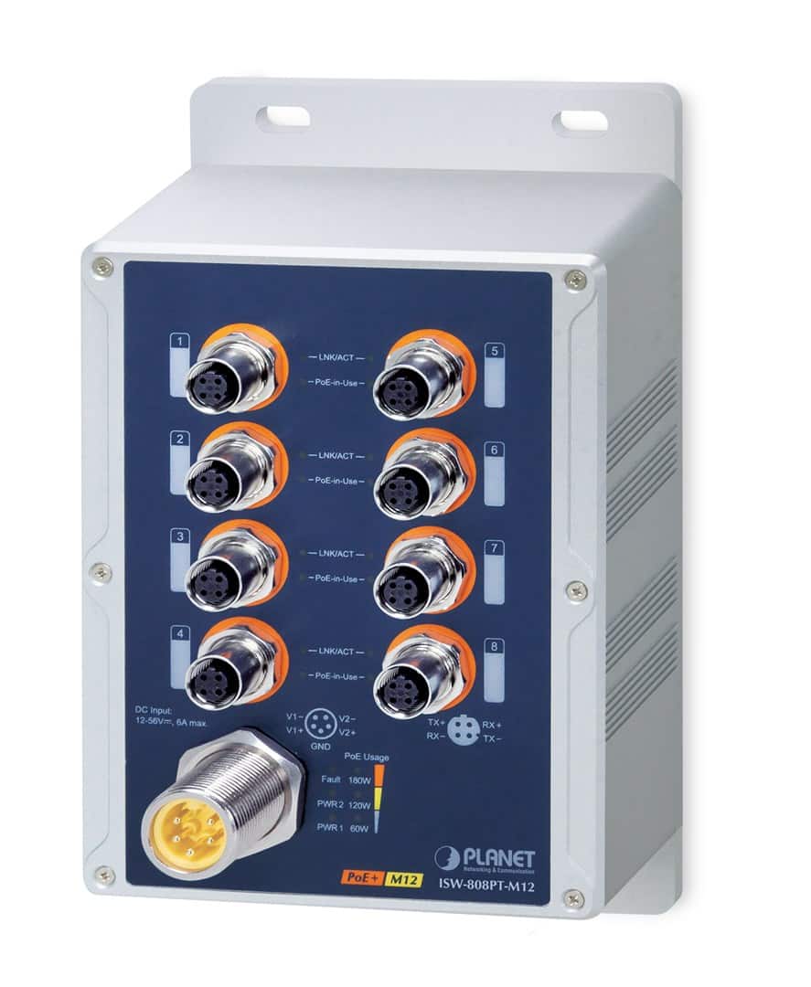 Switch PLANET ISW-808PT-M12 Niebieski i Szary