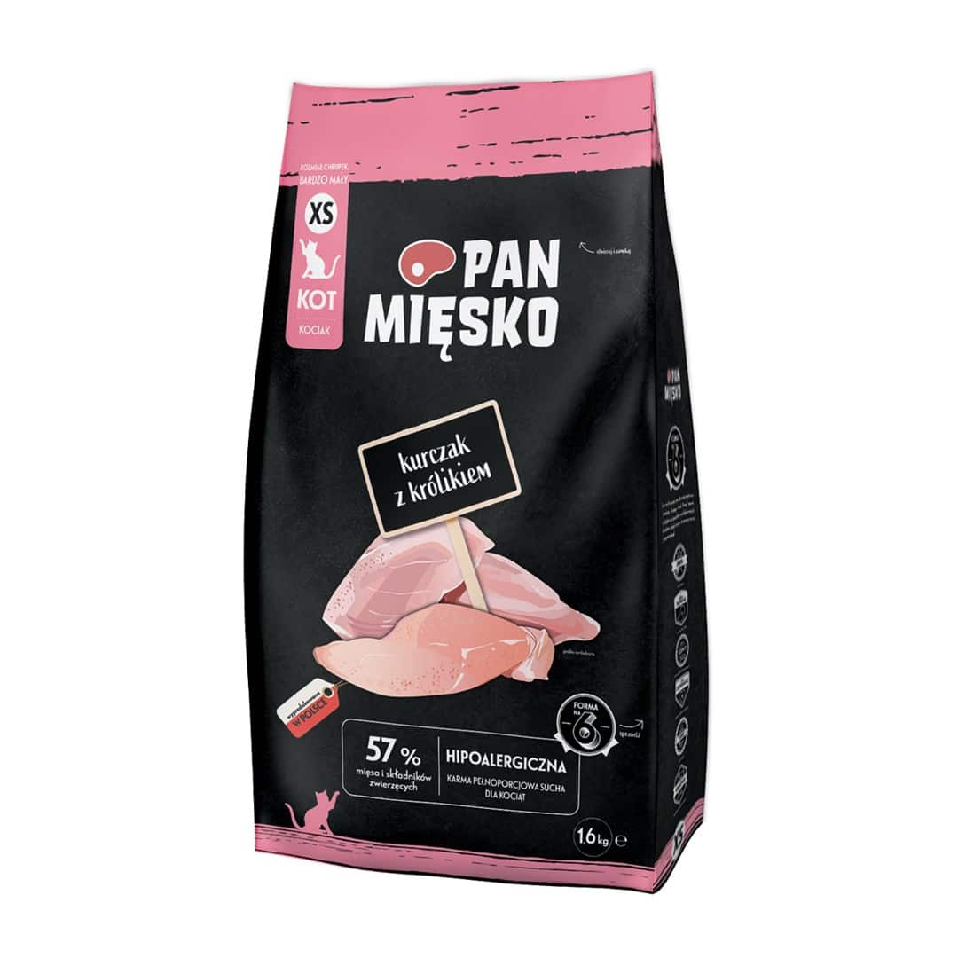 Pan Mięsko Kurczak z królikiem sucha karma dla kota chrupki XS 1,6kg