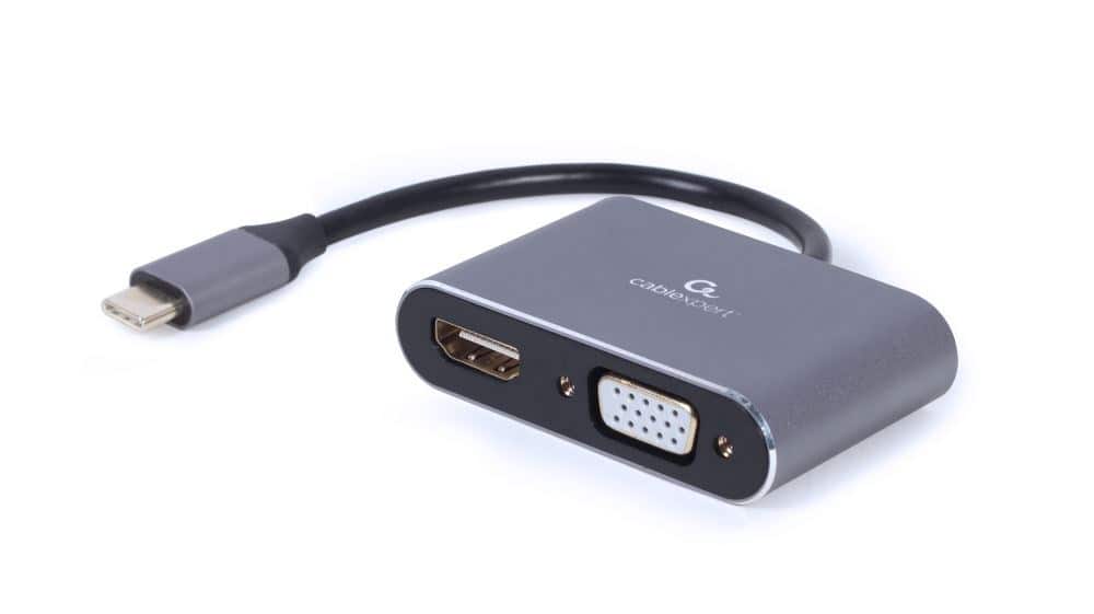 GEMBIRD ADAPTER USB TYPU C NA HDMI + VGA NA KABLU SZARY — zdjęcie 1 z 3