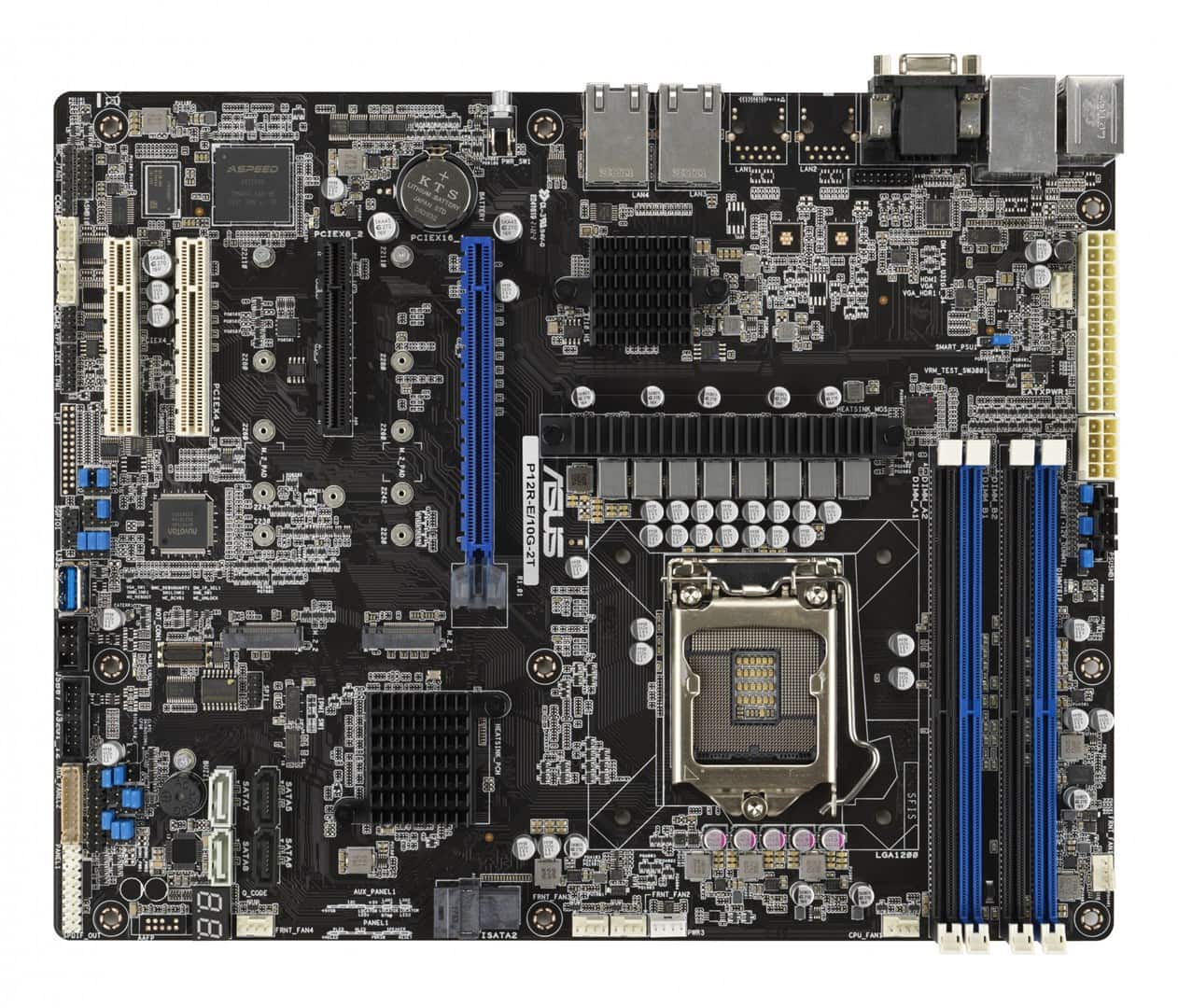 Płyta Serwerowa ASUS P12R-E/10G-2T LGA-1200, C256, 4DIMM, 1*PCIe x16 slot, 3*PCIe x8 slots, 2*M2, 1 x Dual Port Intel X710-AT2 10G LAN Controller + 1 x Mgmt LAN, ATX — zdjęcie 1 z 3