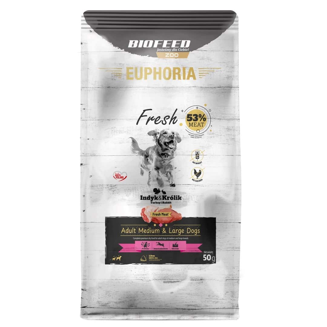 BIOFEED Euphoria fresh meat Adult Indyk/Królik M/L 50gr