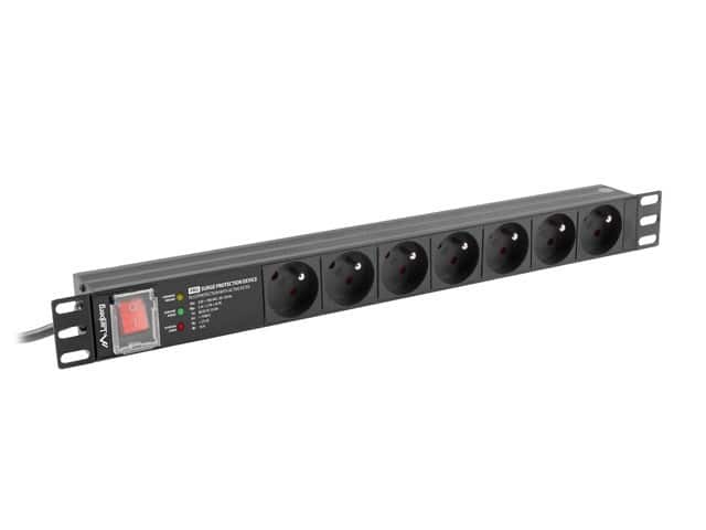 LANBERG LISTWA ZASILAJĄCA RACK PDU PRO 19" (1U, 16A, 7X 230V PL, 2M, CZARNA) PDU-PRO-07E-0200-BK — zdjęcie 1 z 4