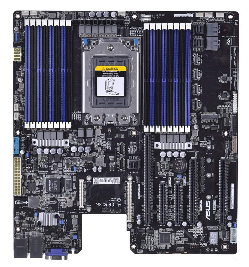 Płyta Serwerowa ASUS KRPA-U16-M EPYC LGA 4094 (SP3), 16xDIMM DDR4 3200 MHz, 1xPCIe 4.0, 3xPCIe 3.0, 1xPCIe, 1xM.2, 16xSATA, OCP 2.0 Mezzanine, Dual Port Intel I350-AM2 , EEB — zdjęcie 1 z 3