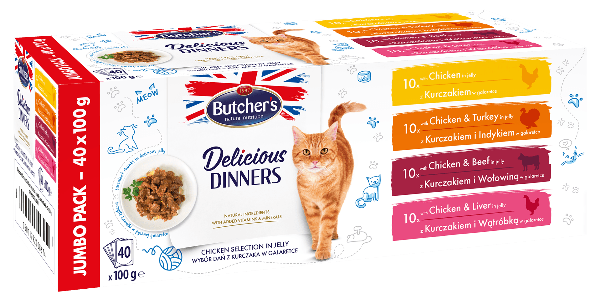 BUTCHER'S Delicious Dinners Jumbo Pack - mokra karma dla kota - 40x100 g — zdjęcie 1 z 2