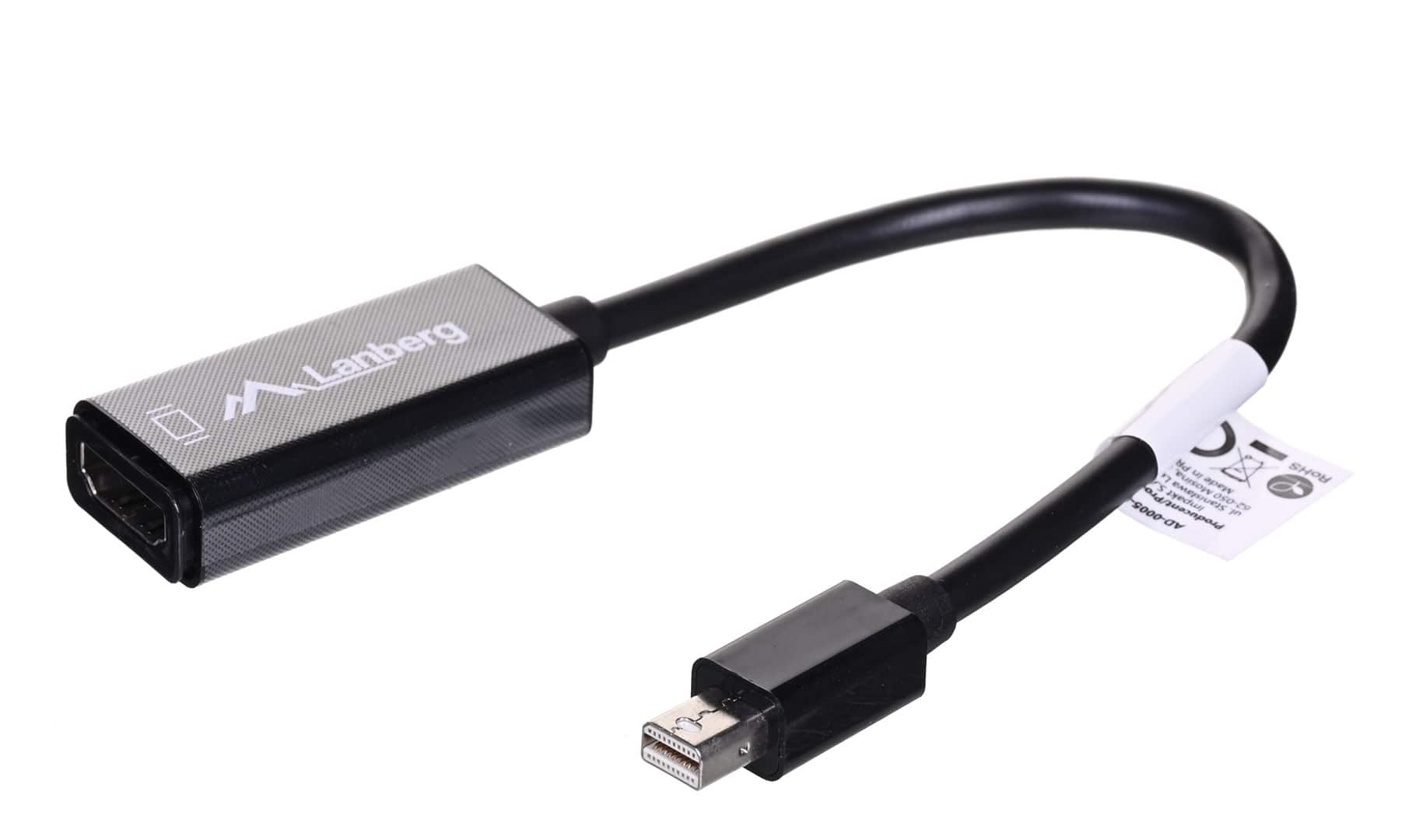 Adapter Lanberg AD-0005-BK (Mini DisplayPort M - HDMI F; 0,20m; kolor czarny) — zdjęcie 1 z 4
