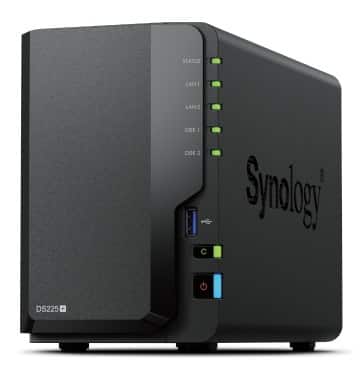 NAS Synology DS225+; Tower; 2x (3.5" SATA HDD/SSD), Intel Celeron J4125; 2GB DDR4 (max. 6GB), 2x 1GbE RJ-45 - Tylko Dyski Synology