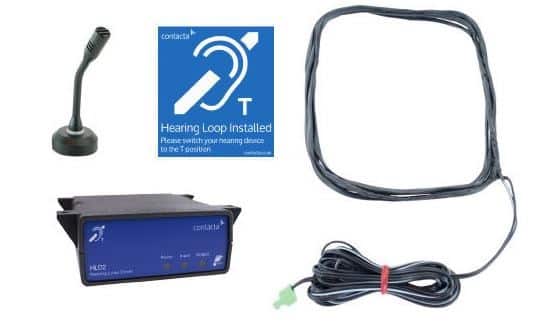 CONTACTA PĘTLA INDUKCYJNA IL-K200-80-00, ZESTAW PĘTLI INDUKCYJNEJ DO MONTAŻU POD BLATEM Z MIKROFONEM NA MOSIĘŻNYM TRZONIE — zdjęcie 1 z 4