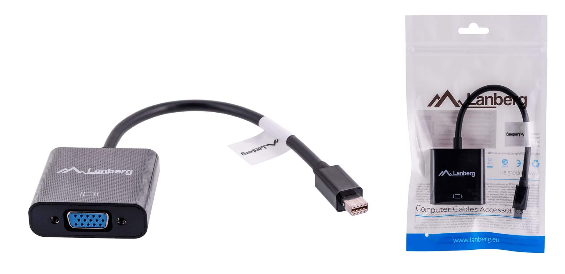 Adapter Lanberg AD-0006-BK (Mini DisplayPort M - D-Sub (VGA) F; 0,20m; kolor czarny) — zdjęcie 1 z 7