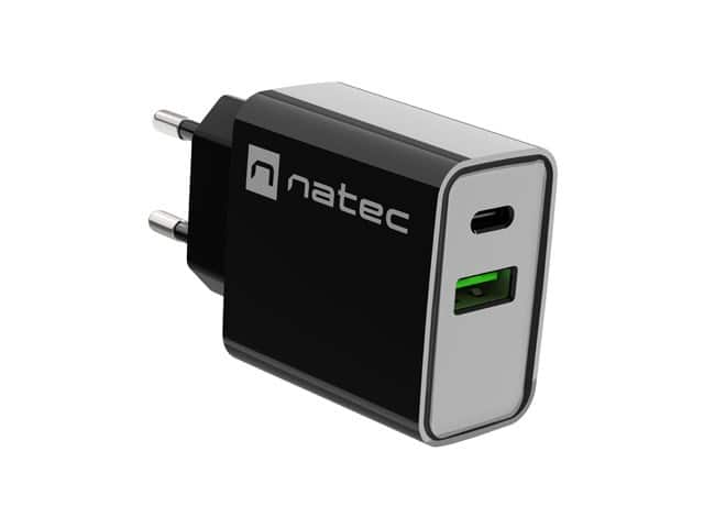 NATEC ŁADOWARKA SIECIOWA RIBERA USB-A + USB-C 20W POWER DELIVERY CZARNA NUC-2062 — zdjęcie 1 z 8