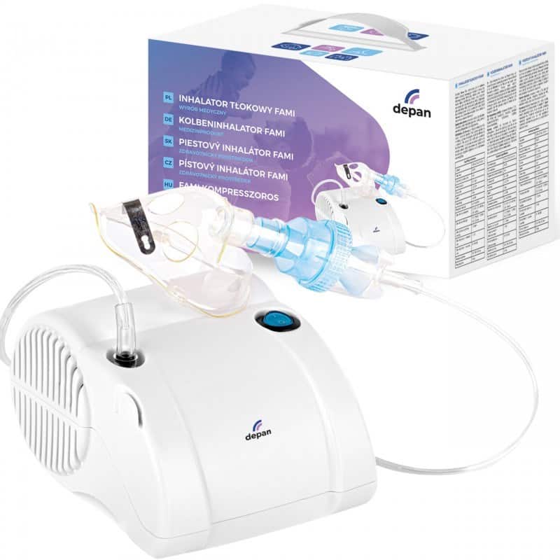 Cichy inhalator tłokowy z dwiema maskami — zdjęcie 1 z 5