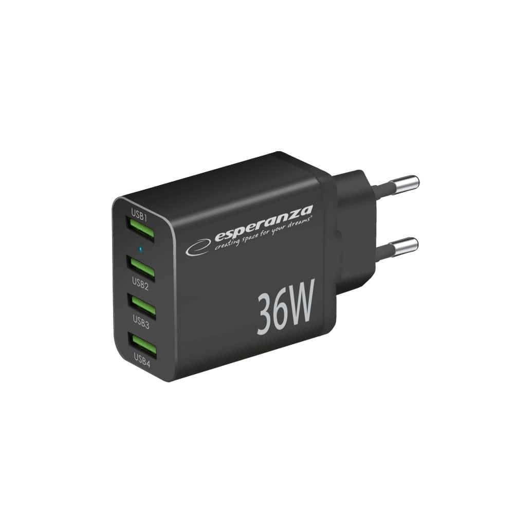ESPERANZA ŁADOWARKA SIECIOWA 36W 4X USB-A QC 3.0 18W EZC107K — zdjęcie 1 z 5
