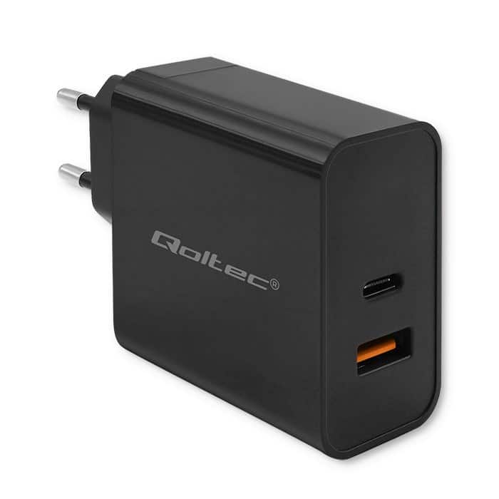 QOLTEC ŁADOWARKA SUPER QUICK PD | 1XUSB-C | 1XUSB | 65W | 5-20V | 1.5-3.25A | CZARNA — zdjęcie 1 z 8