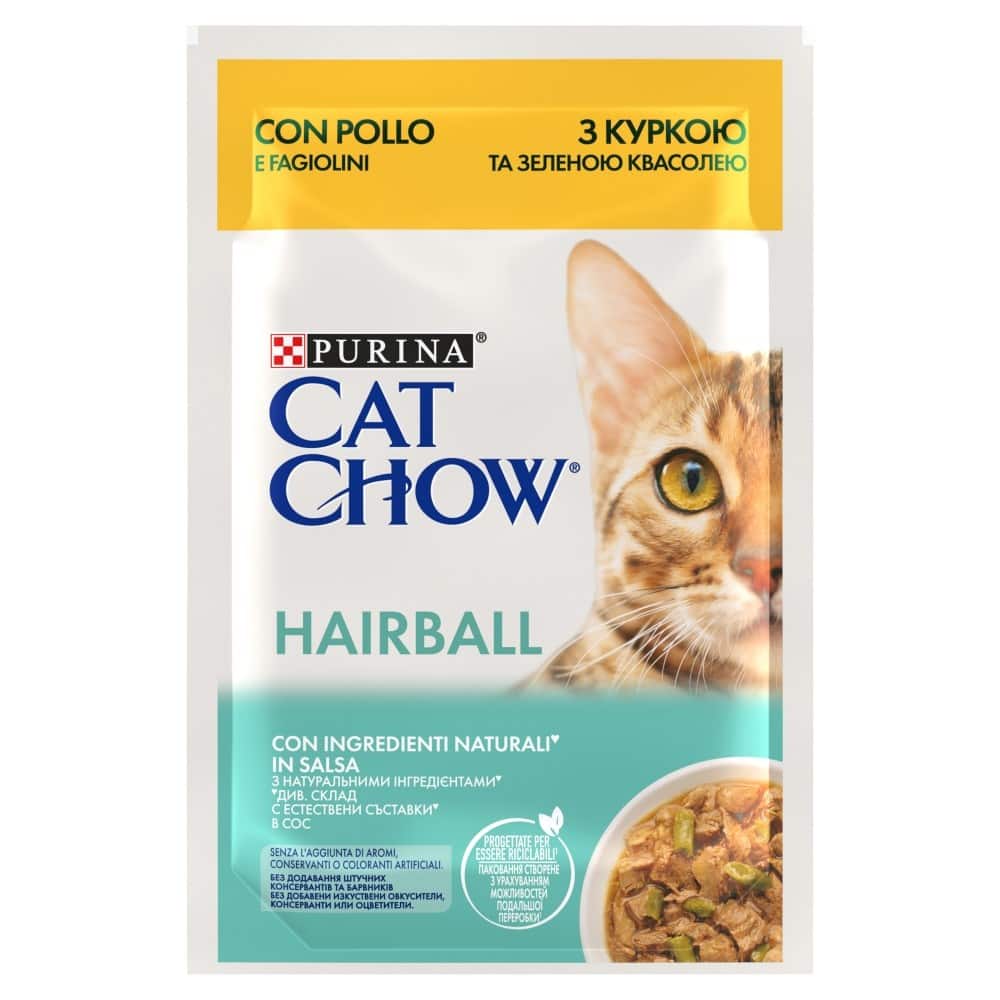 Purina Cat Chow Hairball z kurczakiem i zieloną fasolką w sosie - mokra karma dla kota - 85 g — zdjęcie 1 z 7