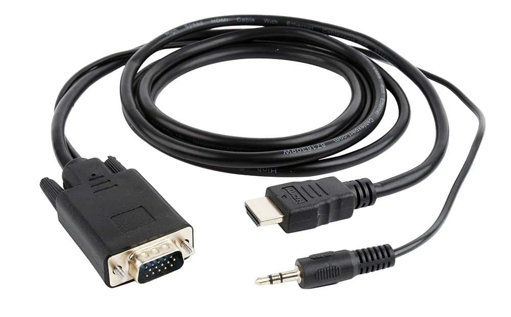 Adapter GEMBIRD A-HDMI-VGA-03-6 (HDMI M - D-Sub (VGA), Jack stereo 3,5 mm M; 1,8m; kolor czarny) — zdjęcie 1 z 2