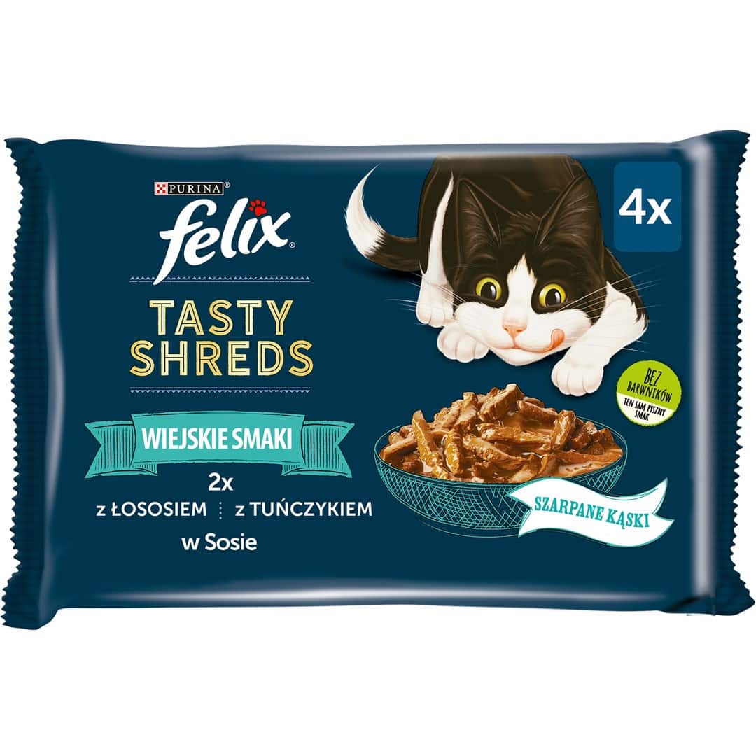 FELIX Tasty Shreds z łososiem i tuńczykiem - mokra karma dla kota - 4x 80g — zdjęcie 1 z 6