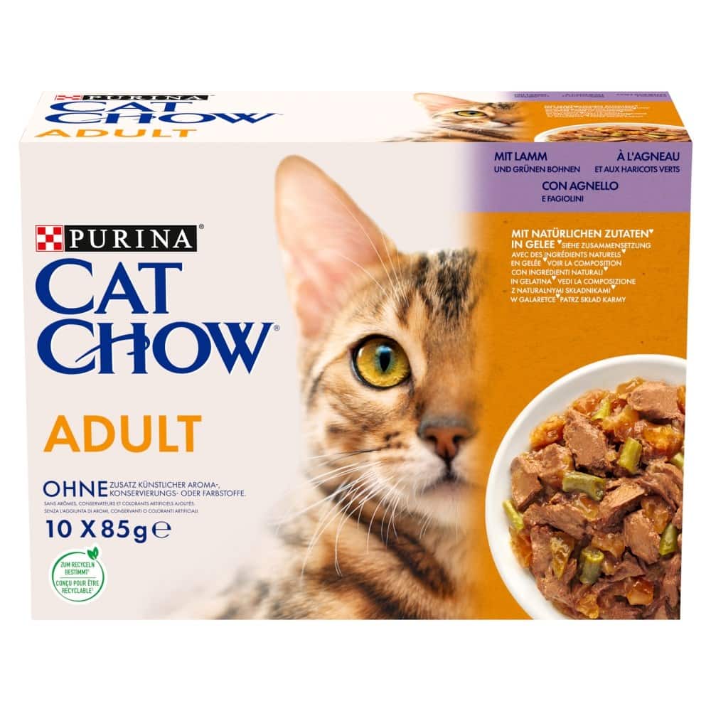 PURINA Cat Chow Jagnięcina, zielona fasolka - mokra karma dla kota - 10x85 g — zdjęcie 1 z 7