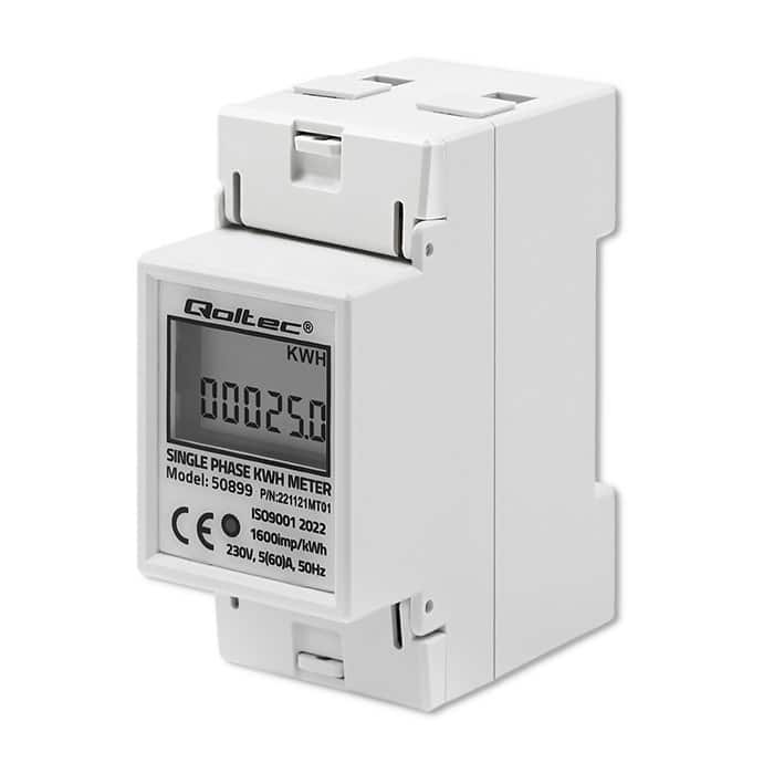 QOLTEC LICZNIK ZUŻYCIA ENERGII JEDNOFAZOWY NA SZYNĘ DIN | 230V | LCD | 2P — zdjęcie 1 z 8