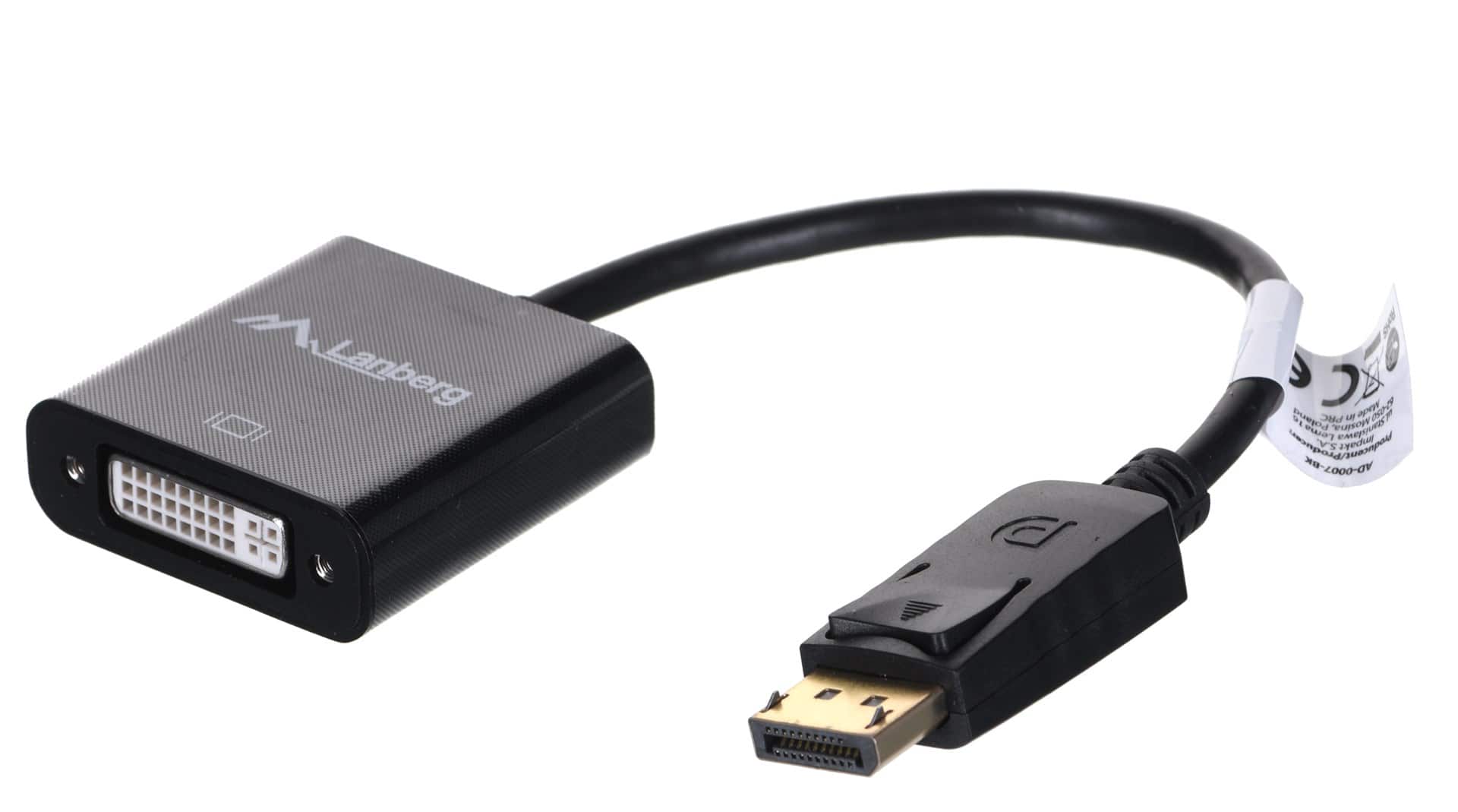 Adapter Lanberg AD-0007-BK (DisplayPort M - DVI-D F; 0,10m; kolor czarny) — zdjęcie 1 z 4
