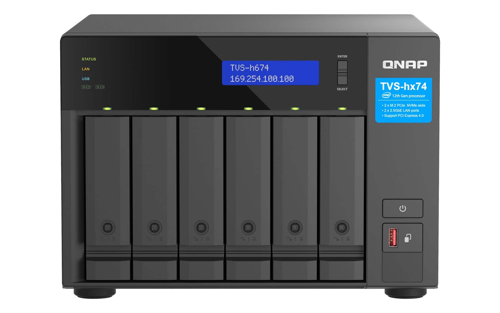 Qnap TVS-h674T-i5-32G, Tower, 6 x 2.5"/3.5" SATA, Intel Core i5-12400 6C/12T, 32GBDDR4 SODIMM (Max. 64GB), 2 x 2.5GbE, Single PSU, 350W — zdjęcie 1 z 6