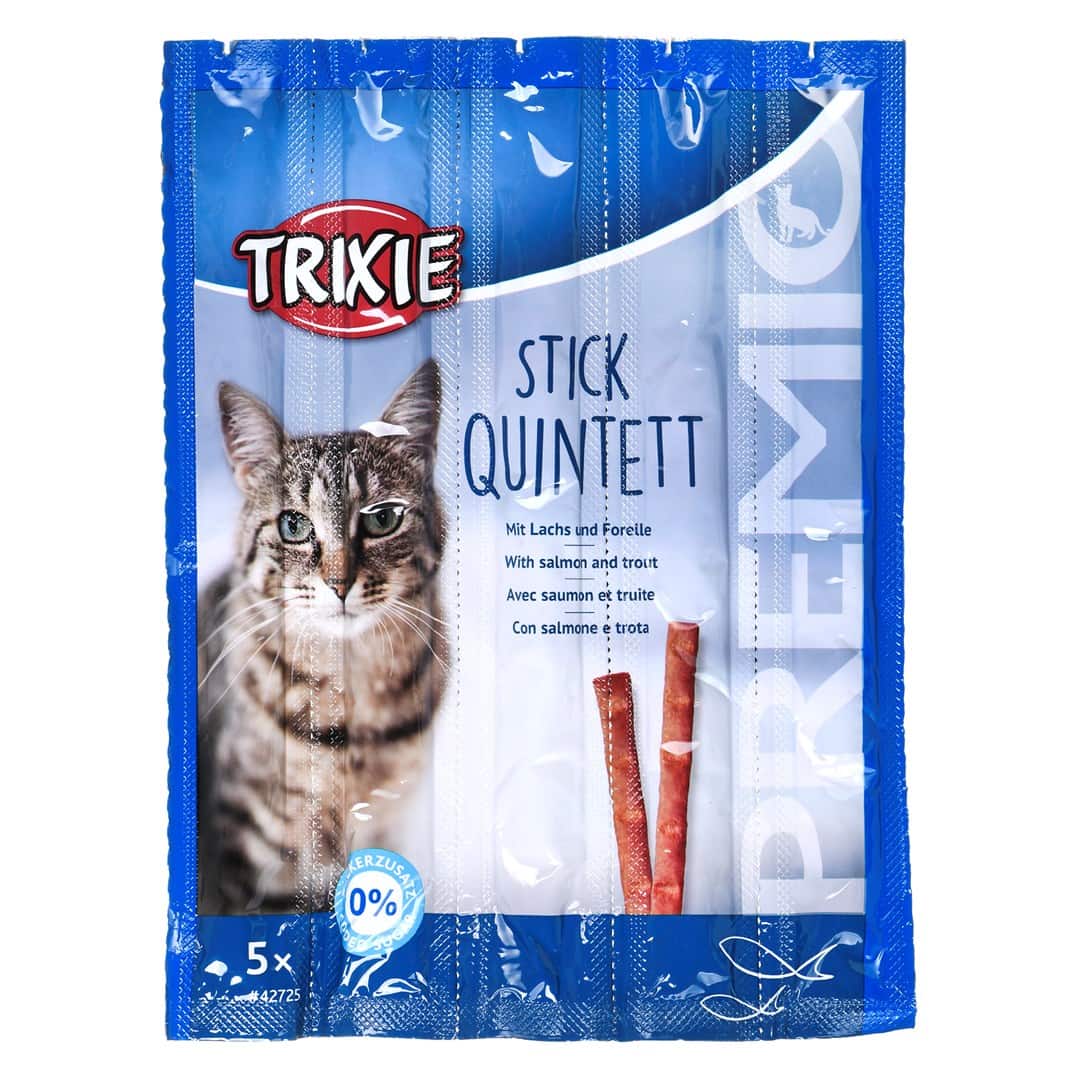 TRIXIE Stick Quintett Premio Paluszki z łososiem i pstrągiem - przysmak dla kota - 5x5 g — zdjęcie 1 z 2
