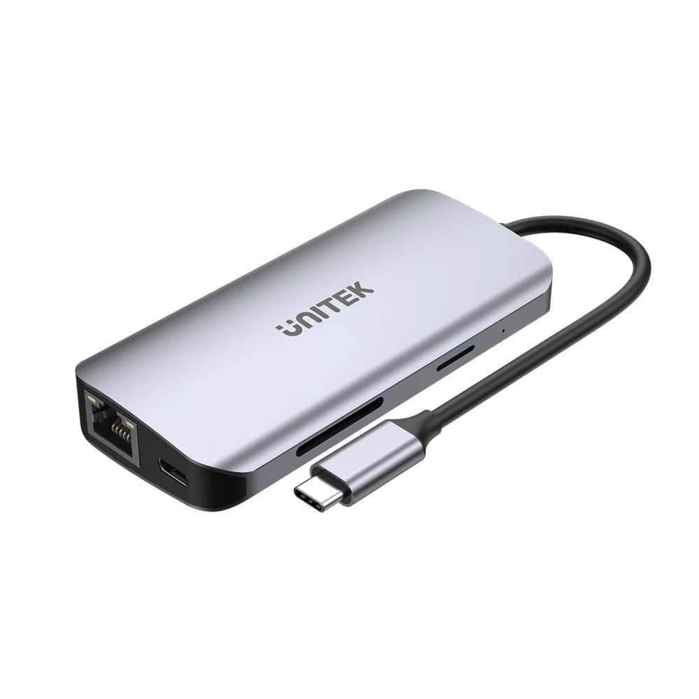 UNITEK AKTYWNY HUB USB-C 2X HDMI, CZYTNIK SD, 4K, RJ-45, PD 100W — zdjęcie 1 z 5
