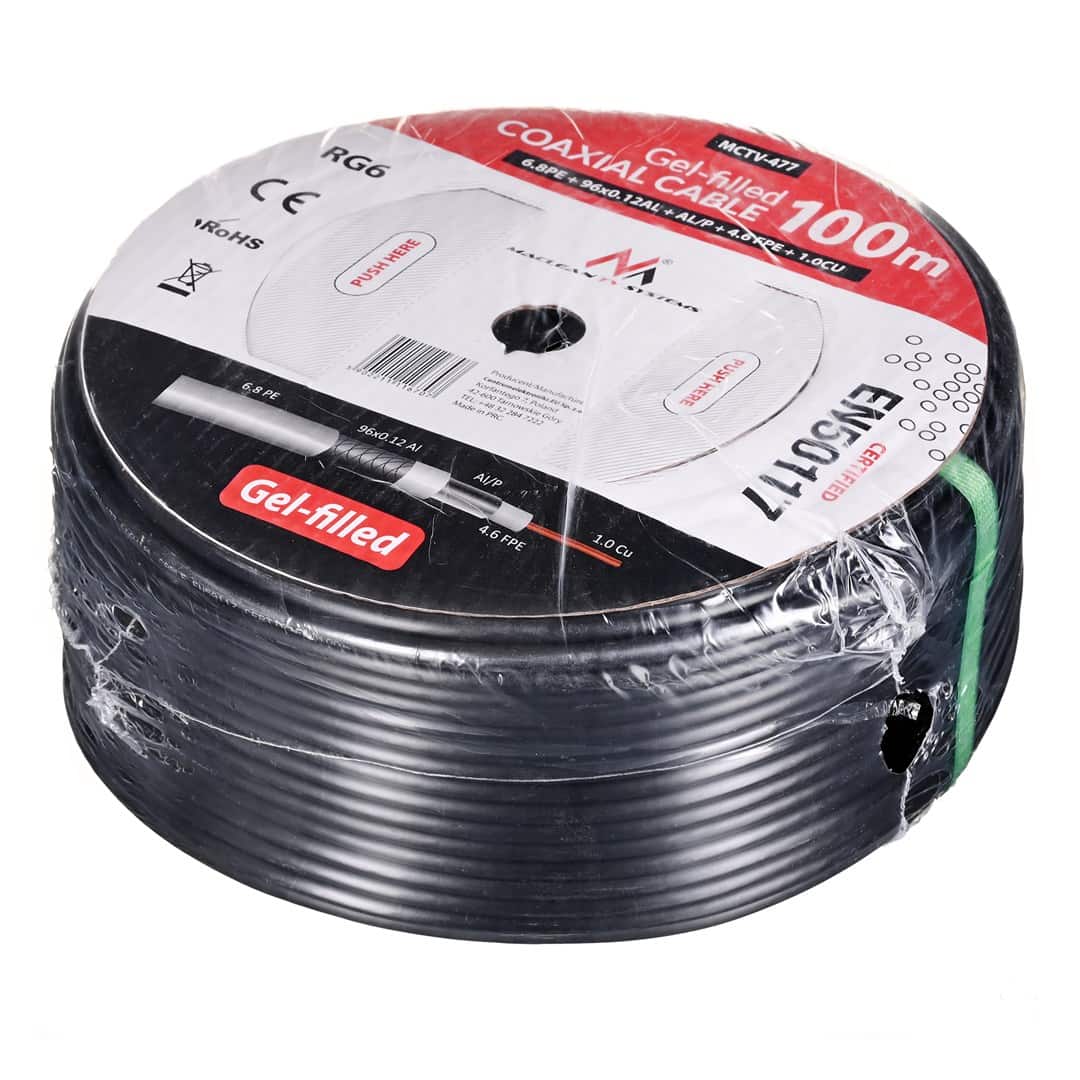 MACLEAN KABEL RG6 100M SATELITARNY 75Ω CZARNY — zdjęcie 1 z 2