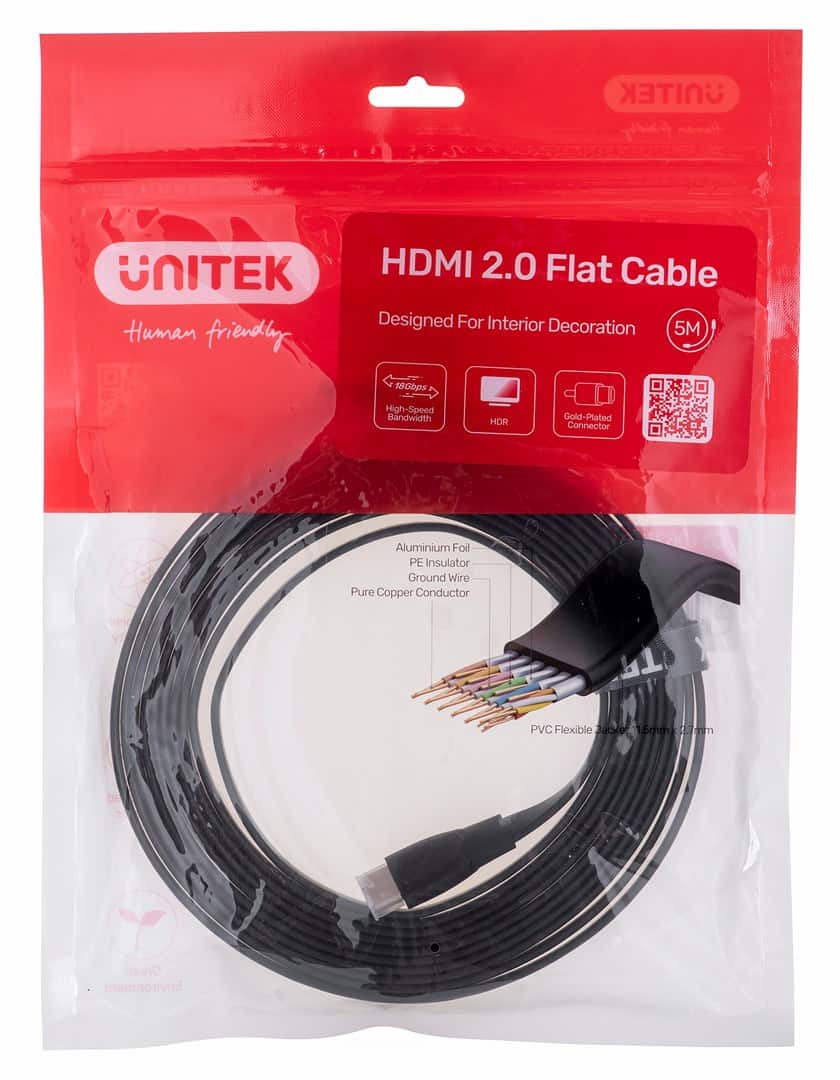UNITEK KABEL HDMI 2.0 4K60HZ,PŁASKI,5M,C11063BK-5M — zdjęcie 1 z 2