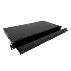 Alantec Przełącznica światłowodowa 24xSC simplex / 24xLC duplex 19" 1U z płytą czołową oraz akcesoriami montażowymi (dławiki, opaski), wysuwalna (FOP-1U-24SCS-C) — zdjęcie 1 z 4